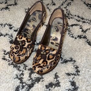 Sam Edelman Animal Print Pony Hair Wesley Loafer Wedges Size 8